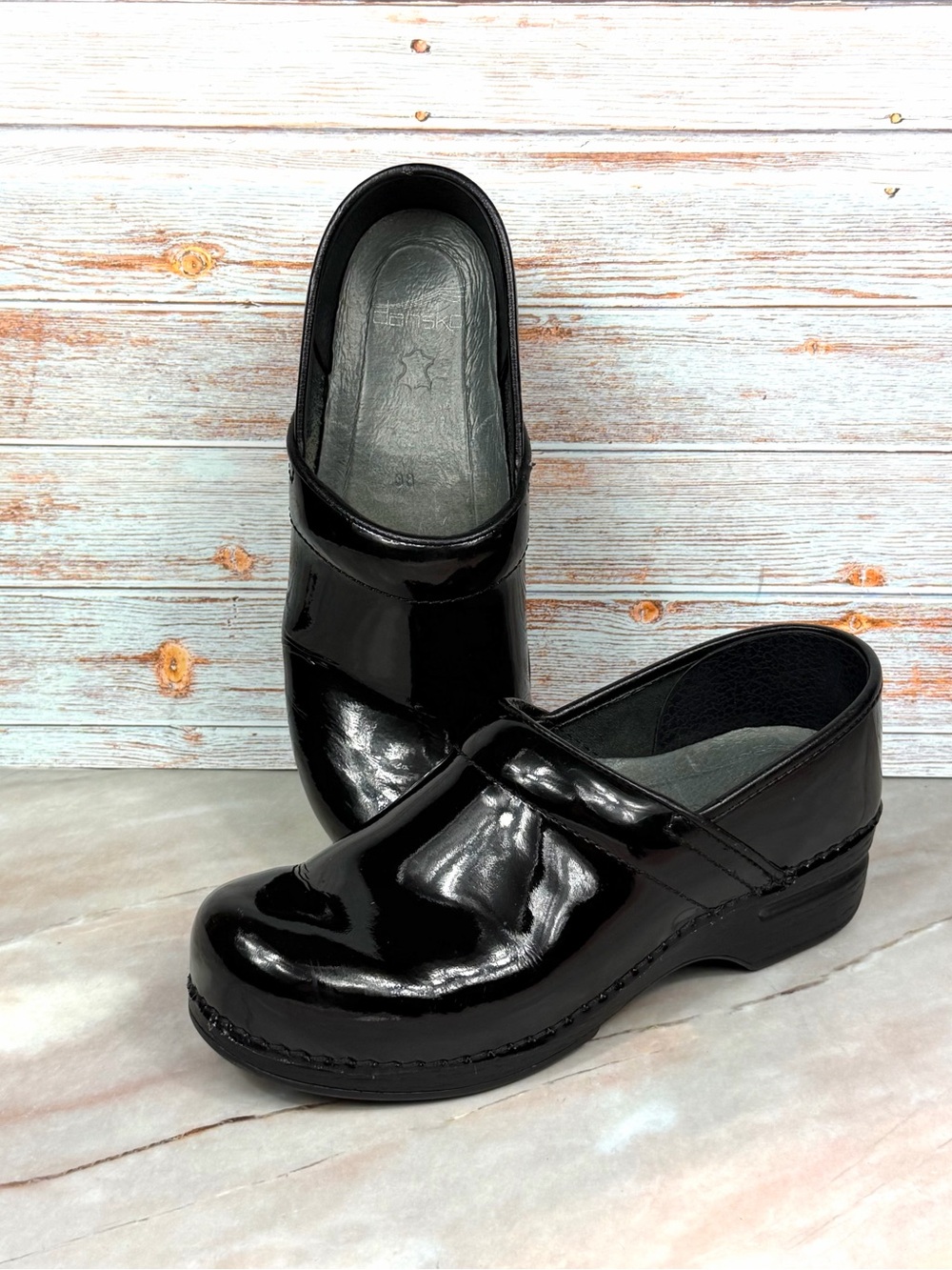 Dansko Women's Black Patent Slip-On Clogs size 38